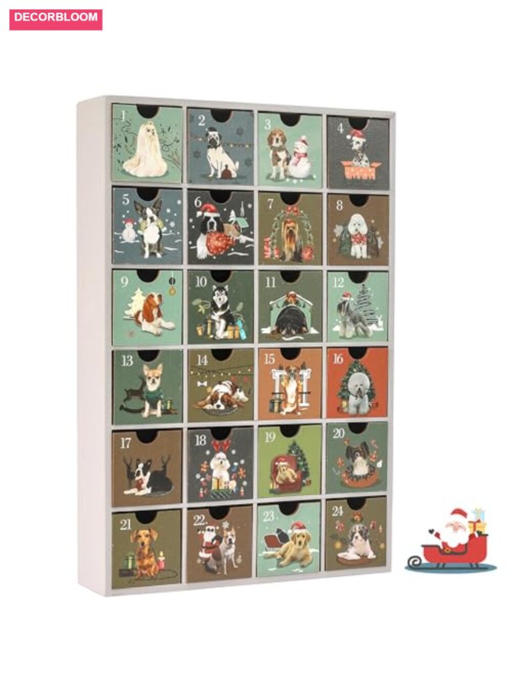 Wooden Advent Calendar 24 Drawers Reusable Fillable Dog Countdown